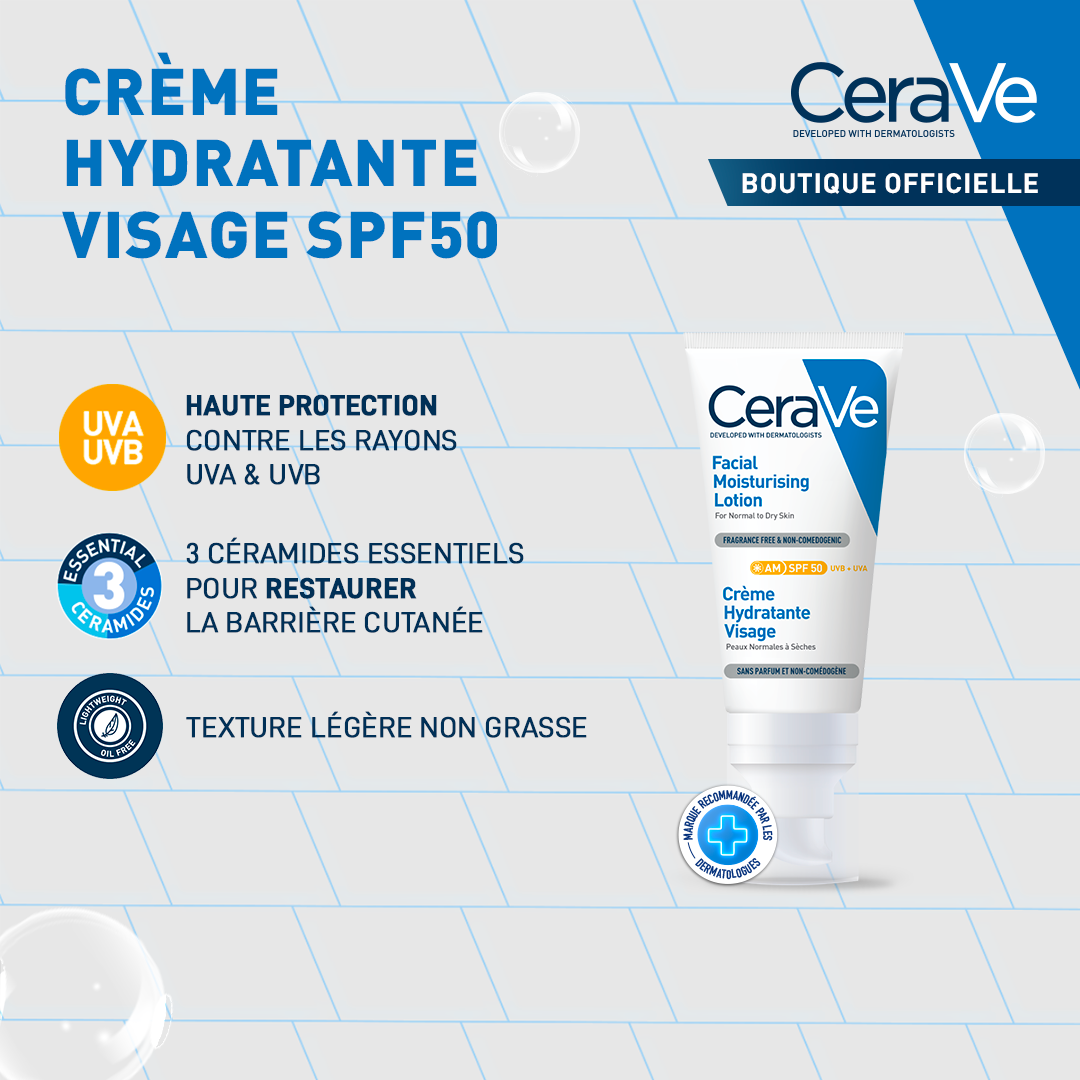 CERAVE CREME HYDRATANTE VISAGE SPF50 52mL