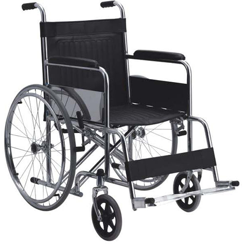 FAUTEUIL ROULANT ADULTE EN ACIER CHROME DOUBLE BARRE CROISÉE