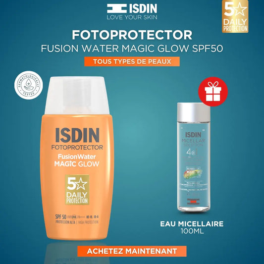 ISDIN FOTOPROTECTOR FUSION WATER MAGIC GLOW SPF50 50ML + EAU MICELLAIRE 100ML OFFERTE