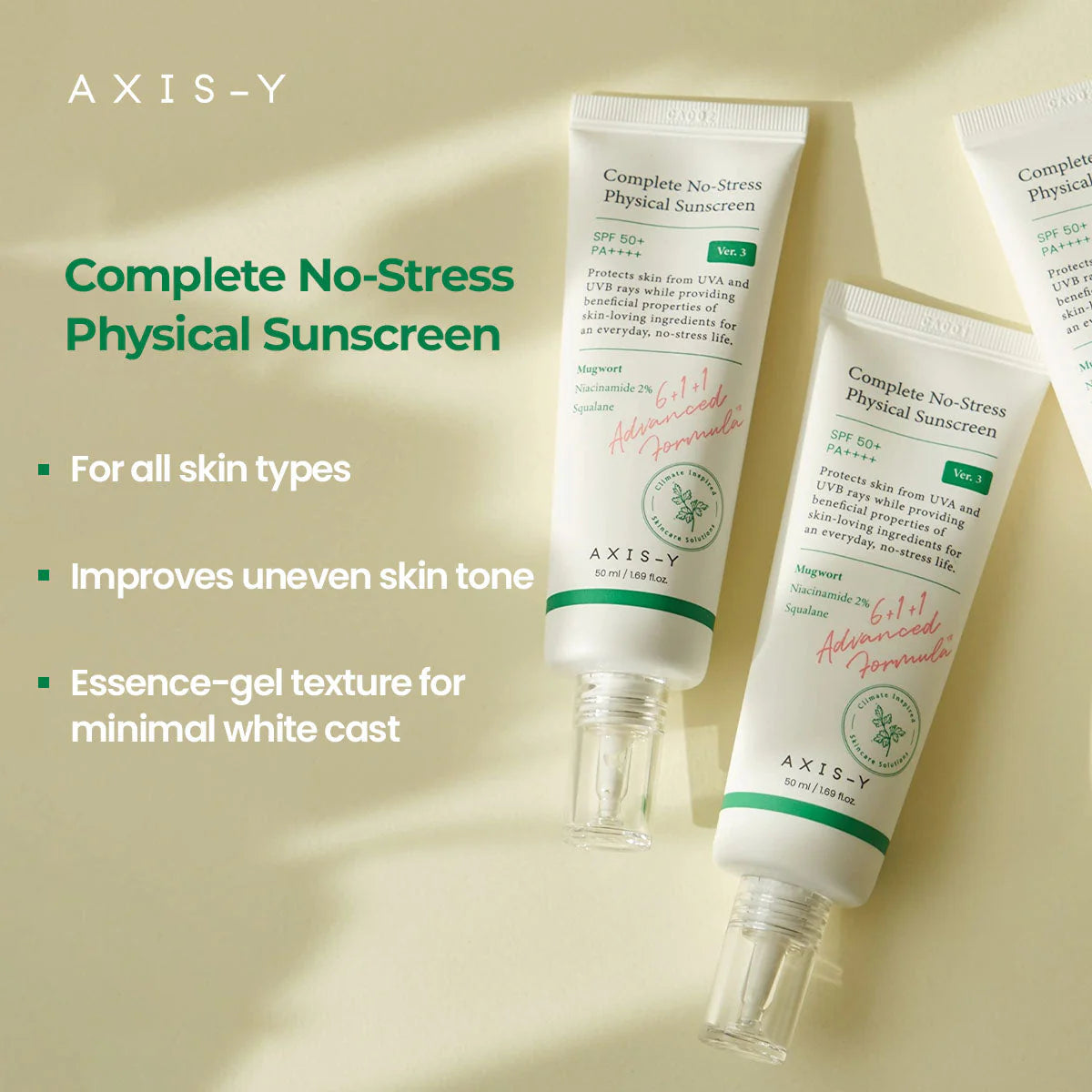 AXIS-Y COMPLETE NO-STRESS PHYSICAL SUNSCREEN SPF50+ 50ML