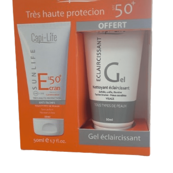 CAPI-LIFE Ecran solaire anti-taches +gel eclarcissant 50ml offert