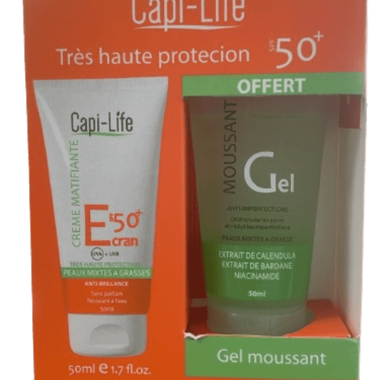 CAPI-LIFE Ecran solaire matifiant+ gel nettoyant 50ml offert