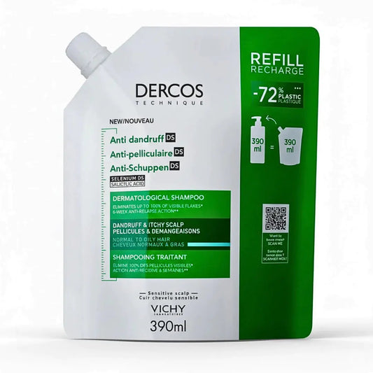 VICHY DERCOS ECO-RECHARGE SHAMPOOING ANTIPELLICULAIRE CHEVEUX NORMAUX À GRAS 390ml